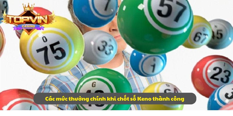 Các mức thưởng chính khi chốt số Keno thành công